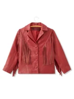 Attractive Red Fringe Leather Jacket