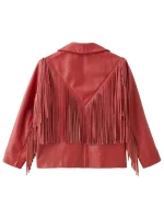 Attractive Red Fringe Leather Jacket - Image 2