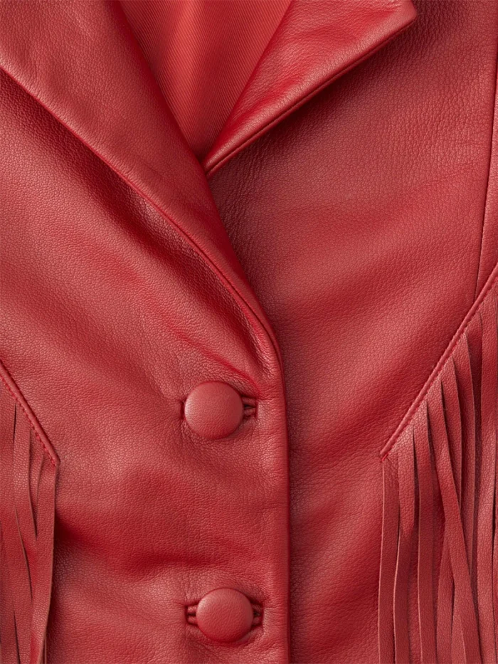Attractive Red Fringe Leather Jacket - Image 3