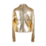 Womens Gold Cropped Leather Jacket back