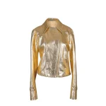 Womens Gold Cropped Leather Jacket