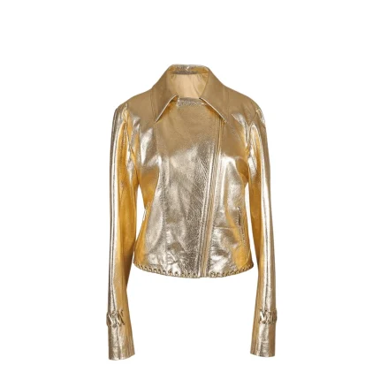 Womens Gold Cropped Leather Jacket