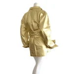 Womens Gold Metallic Leather Belted Trench Coat back
