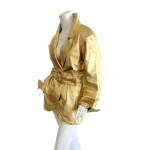 Womens Gold Metallic Leather Belted Trench Coat 22