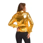 Womens Gold Metallic Leather Biker Jacket Classic Moto Style back