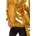 Womens Gold Metallic Leather Biker Jacket Classic Moto Style zip