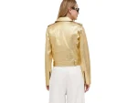 Womens Gold Metallic Leather Biker Jacket ya Cropped Gold Moto Jacket back