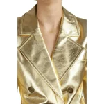 Womens Gold Metallic Leather Blazer Double Breasted Style collar
