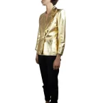 Womens Gold Metallic Leather Blazer Double Breasted Style side