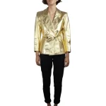 Womens Gold Metallic Leather Blazer Double Breasted Style front