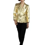 Womens Gold Metallic Leather Blazer Double Breasted Style front2