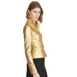 Womens Gold Metallic Leather Peplum Blazer Jacket side