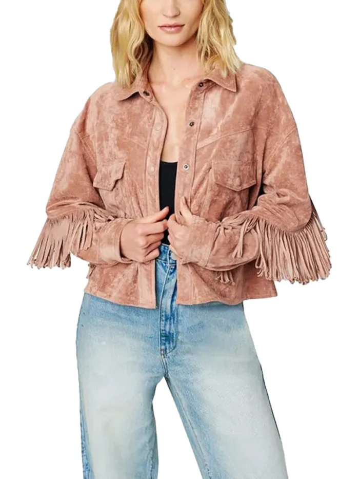 Luxury Faux Womens Suede Fringe Jacket - Image 3