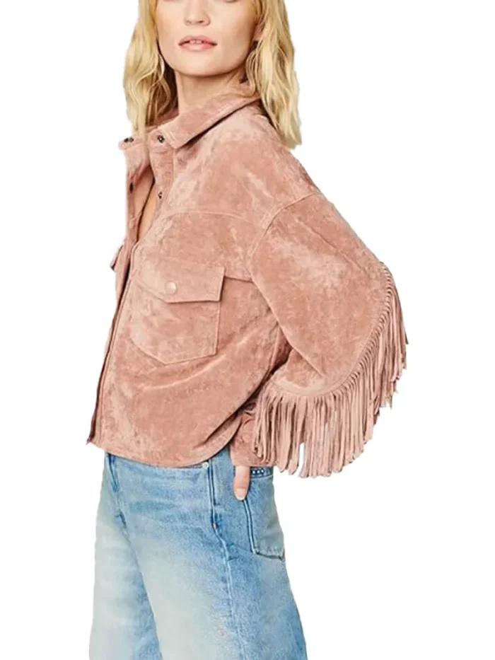Luxury Faux Womens Suede Fringe Jacket - Image 4