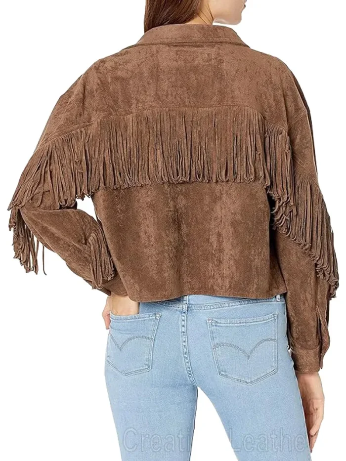 Womens Luxury Clothing Suede Fringe Jacket - Image 4