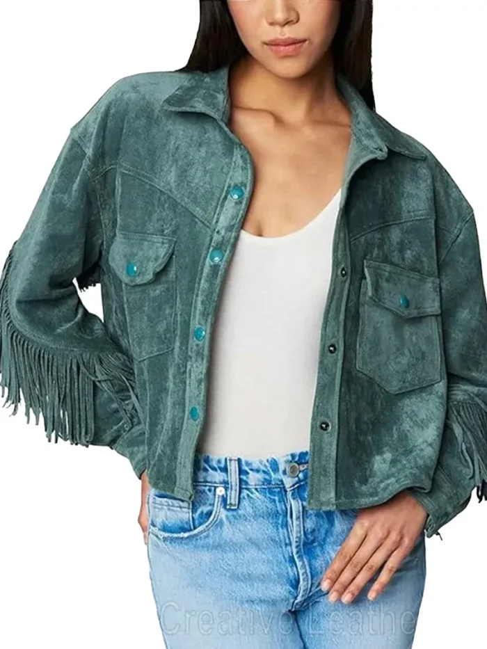 Womens Luxury Clothing Suede Fringe Jacket - Image 5