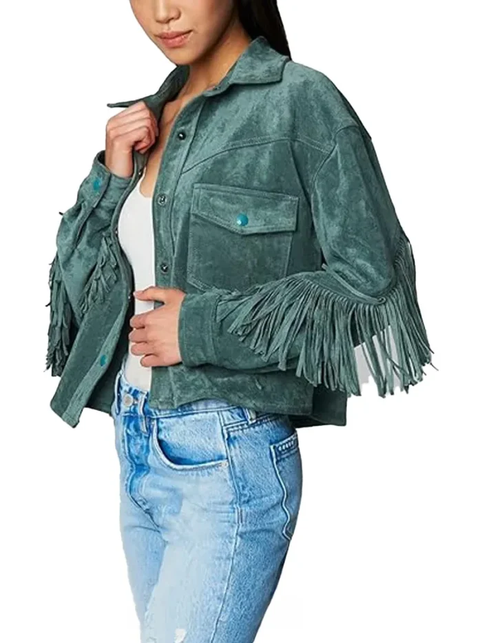 Womens Luxury Clothing Suede Fringe Jacket - Image 7