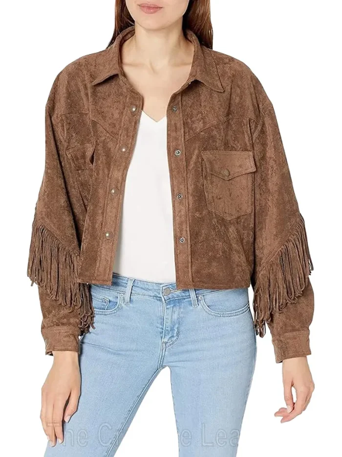 Womens Luxury Clothing Suede Fringe Jacket - Image 3