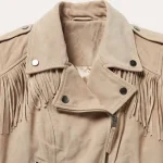 Womens Premium Quality Suede Moto Jacket collar