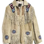 Western Beaded Suede Fringe Leather jacket - Cream
