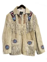Western Beaded Suede Fringe Leather jacket - Cream