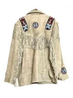 Western Beaded Suede Fringe Leather jacket - Cream - Image 2