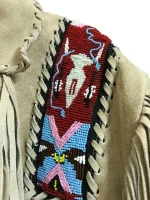 Western Beaded Suede Fringe Leather jacket - Cream - Image 3