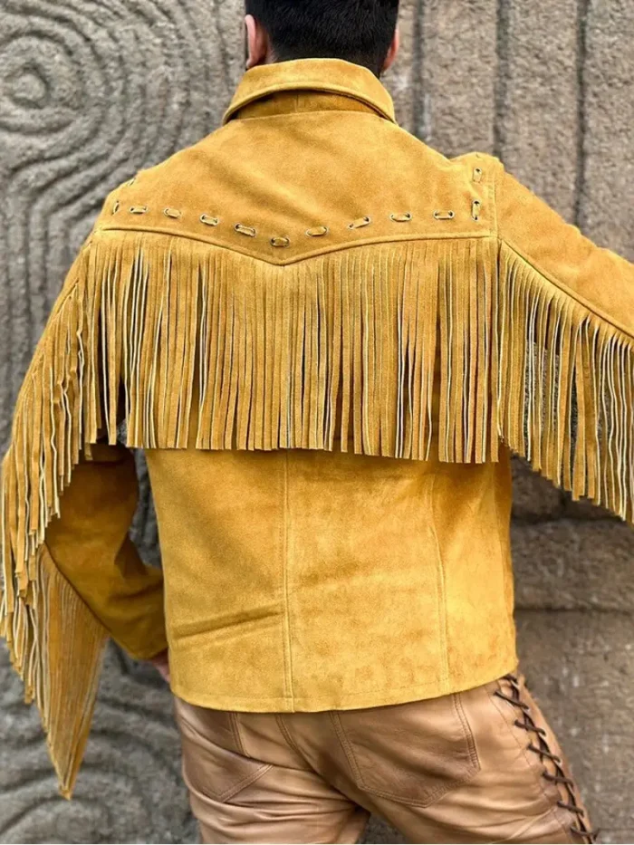 Men's Western Style Suede Leather Fringe Jacket - Image 5