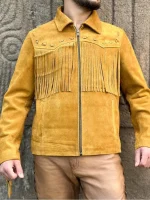 Men's Western Style Suede Leather Fringe Jacket - Image 4