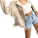 Women embroidered fringe leather jacket
