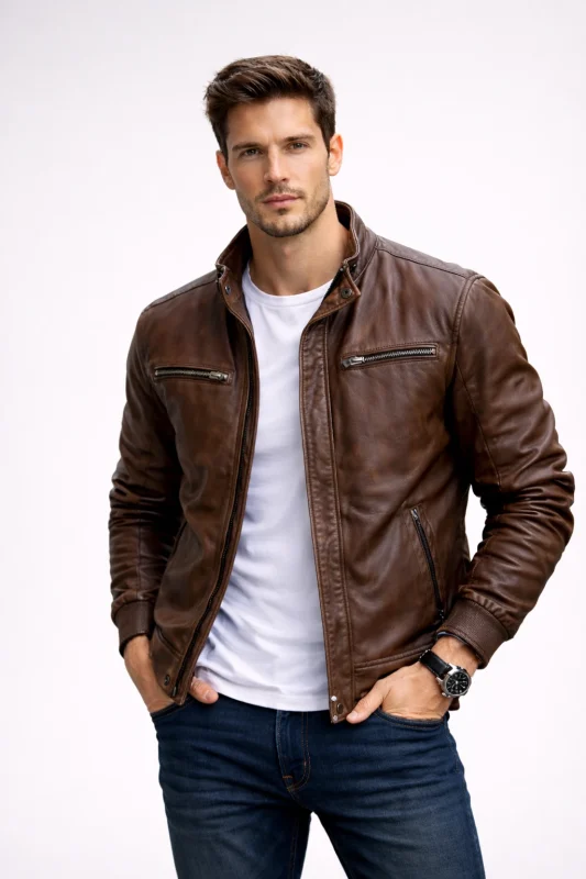 men casual leather jacket