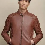 Brown Fitted Motorcycle Sheepskin Leather Jacket