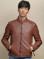 Brown Fitted Motorcycle Sheepskin Leather Jacket