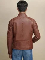 Brown Fitted Motorcycle Sheepskin Leather Jacket back