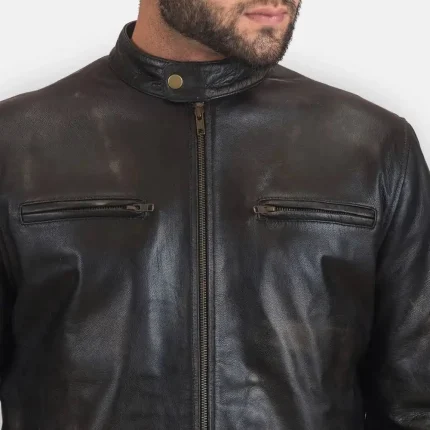 Classic Cowhide Band Collar Jacket chest