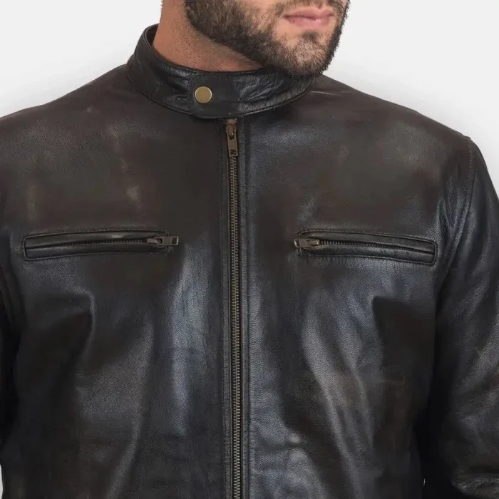 Classic Cowhide Band Collar Jacket chest