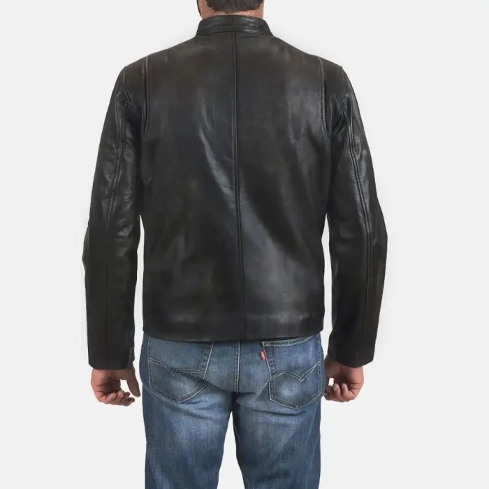 Classic Cowhide Band Collar Jacket back