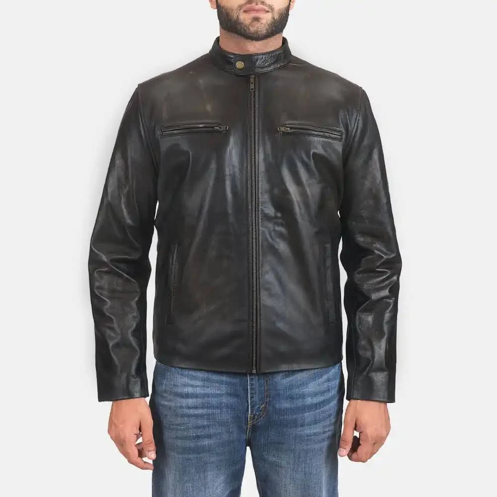 Classic Cowhide Band Collar Jacket Classic Cowhide Band Collar Jacket