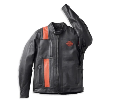 Harley-Davidson Mens Hwy-100 Waterproof Leather Jacket Black arm up
