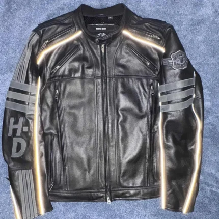 Harley Davidson Mens Milestone Reflective Black Leather Jacket reflection