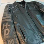 Harley Davidson Mens Milestone Reflective Black Leather Jacket arm logo