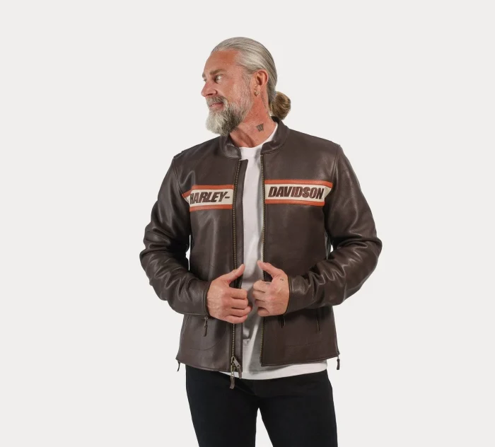 Harley-Davidson Men's Victory Lane II Leather Jacket in Java Brown men wearing