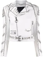 Luxury White Studded Leather Biker Jacket for Women front