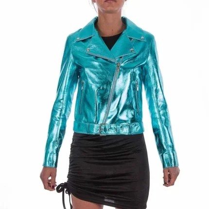 Turquoise Dream Womens Metallic Leather Jacket