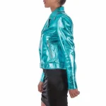 Turquoise Dream Womens Metallic Leather Jacket arm