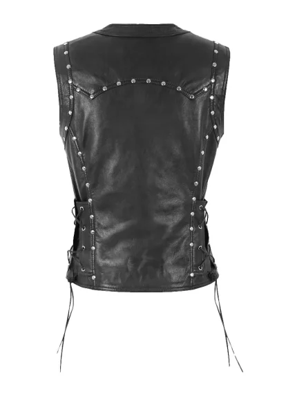 Ladies-Black-Studded-Real-Leather-Sleeveless-Punk-Waistcoat-Retro-Vest-Kristin back side