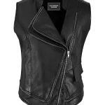 Women’s Black Lambskin Leather Punk Biker Motorcycle Waistcoat Vest