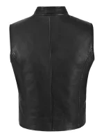 Women’s Black Lambskin Leather Punk Biker Motorcycle Waistcoat Vest back side