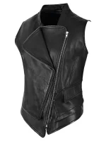 Women’s Black Lambskin Leather Punk Biker Motorcycle Waistcoat Vest 22