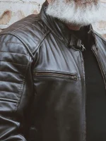 Mens Black Cafe Racer Leather Jacket – Classic Biker Style - Image 4